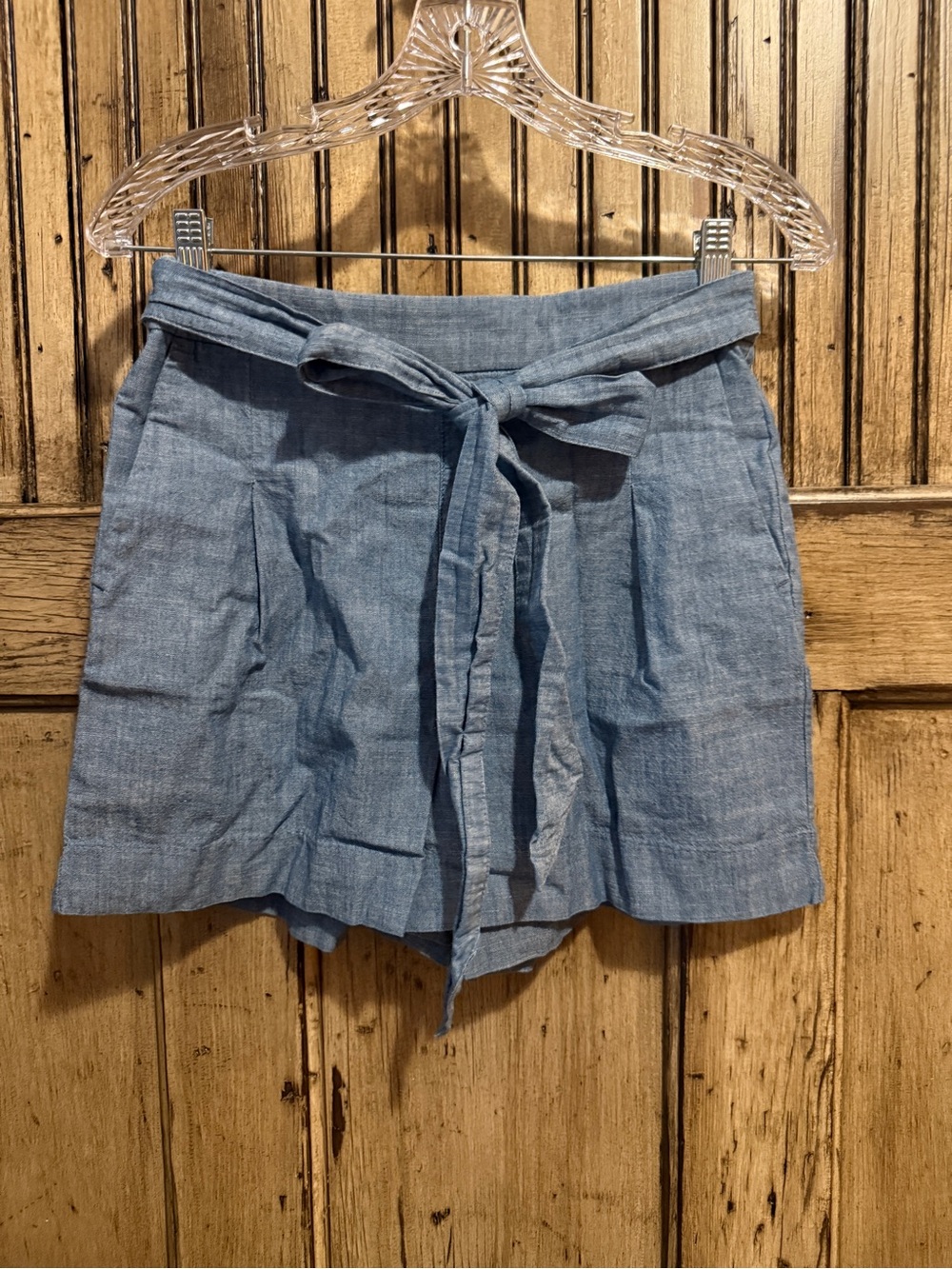 J. Crew Factory Light Blue High-Waist Tie-Waist Shorts